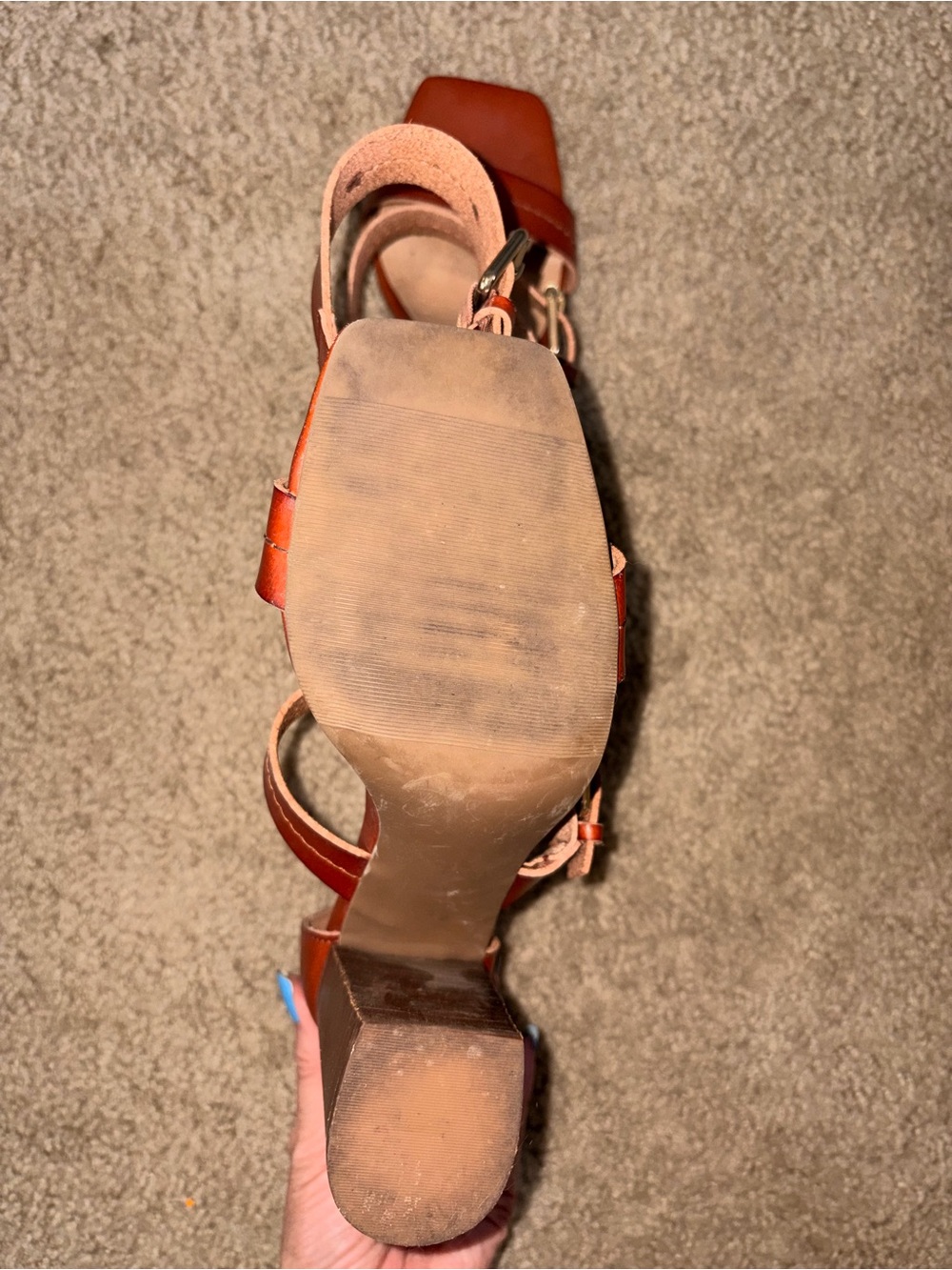 Ready for Summer-Madden Girl Brown Leather Block Heel Sandals with Ankle Buckles - Picture 5 of 7